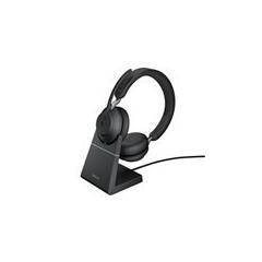 Jabra Evolve2 65 MS Stereo - Hodesett on-ear - Bluetooth - tr&#229;dl&#248;s - USB-A - lydisolerende - svart - med ladestativ - Certified for Microsoft Teams
